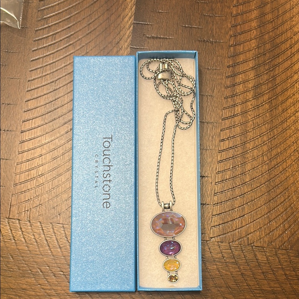 Touchstone Crystal Pink and Purple Necklace with Elegant Pendant
